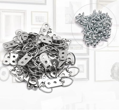 50 ganci ad anello a D, ganci per cornici con anello a D, doppi fori per appendere con viti, anelli a D, ganci per quadri, foto, opere d'arte - Honorern