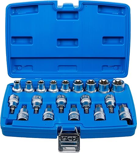 Juego de puntas y llaves de vaso | entrada 12,5 mm (1/2') | E-Torx/perfil en T (para Torx) | 19 piezas - Honorern