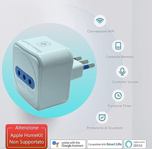 Confezione da 2 di Spina Intelligente Wi-Fi Italiana 10A, Presa Smart wifi, Timer e Controllo da APP, Compatibile con  Alexa e Google Assistant - Honorern