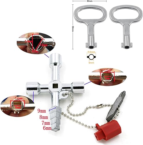 6 Pezzi Chiave a Croce Universale, Chiave Triangolare, Contatore Piazza Chiave, 4-Modi Multifunzionale Chiave, Chiave Quadrata, per Contatori Acqua ed Elettricità, Contatori Gas, Ascensori - Honorern