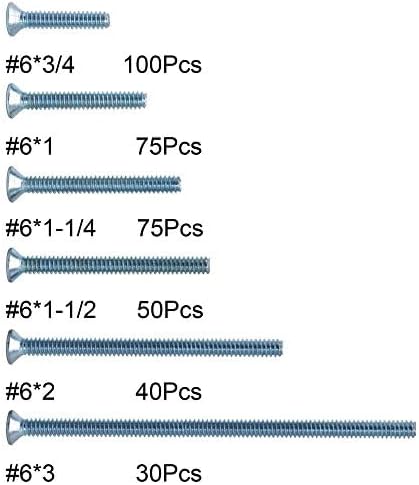 T.K.Excellent #6-32 Kit di viti a testa cilindrica piatta Phillips, per elettricista, 370 pezzi - Honorern
