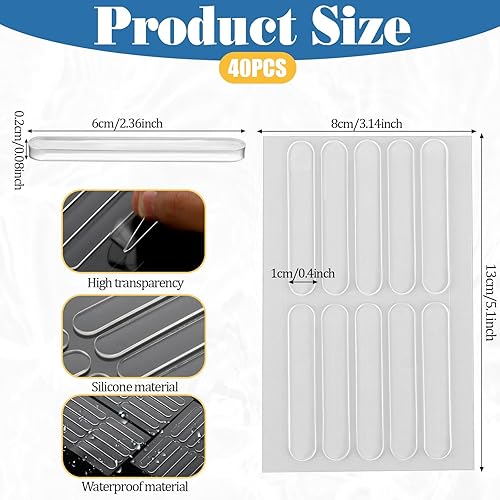 40 strisce in silicone autoadesive, paraurti per mobili, trasparenti, cuscinetti elastici, in silicone, per porte, cassetti, armadi, copriwater - Honorern