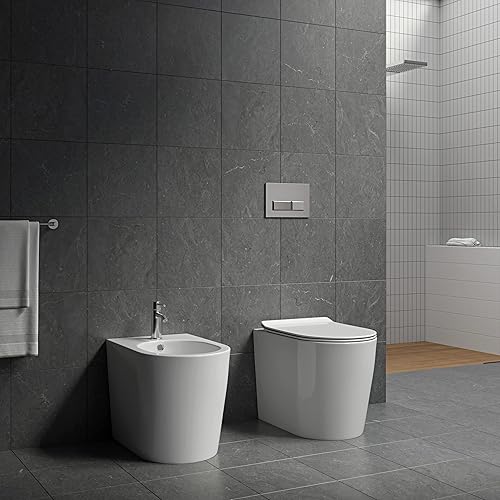 Sanitari a pavimento filomuro con sistema di scarico rimless senza brida vaso bidet e sedile con chiusura rallentate - Honorern