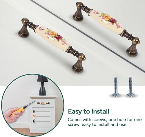 HERCHR Maniglie Antiche, Maniglie per Porte in Ceramica Vintage per Mobili, Maniglie Vintage con Motivo Floreale, 11.1×3.5cm Pomelli per Mobili Vintage per Armadietti da Cucina Cassettiera - Honorern
