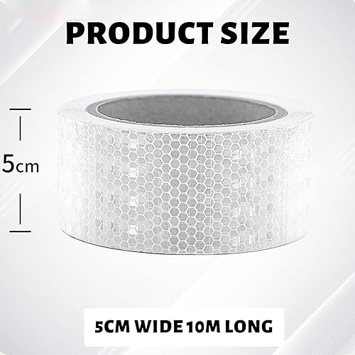 Nastro Catarifrangente Adesivo 5 cm x10 m Strisce Catarifrangenti Adesive Bianco Nastro Segnaletico Impermeabile Adesivi Catarifrangenti Alta Visibilità per Auto Moto Stradali Avvertimento - Honorern