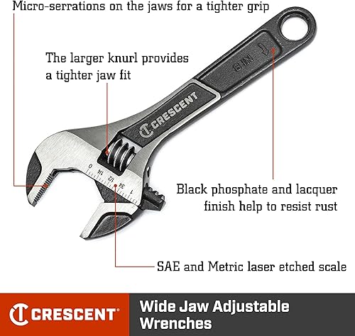 Crescent ATWJ26VS Chiave regolabile a ganascia larga, finitura in fosfato nero (152 mm / 6 '') - Honorern