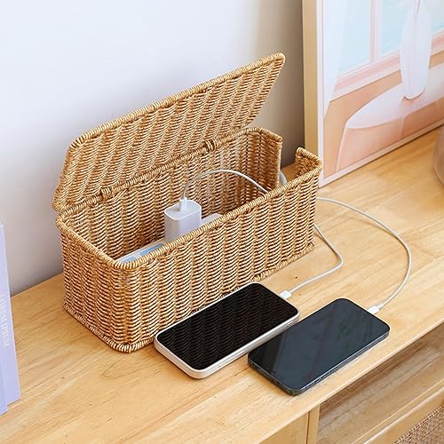 Scatola di Gestione dei Cavi in ​​Imitazione Rattan, Scatola Rustica per l'organizzazione dei Cavi Intrecciati con Coperchio, Scatola per multipresa per Cavi per (A2) - Honorern