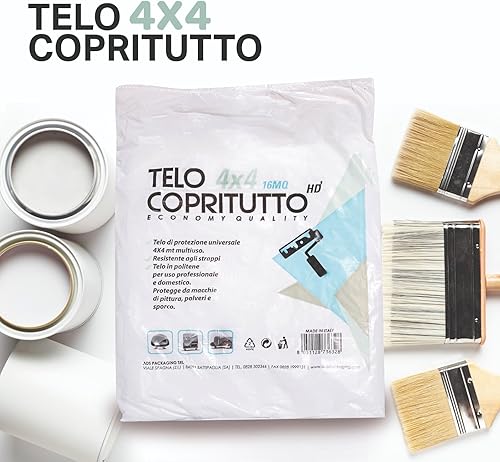 10 Telo Copritutto 4x4 Made in Italy Multiuso Protettivo per Pittura e Protezione Impermeabile - Confezione da 10 Pezzi - Honorern