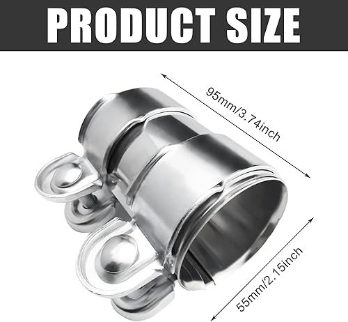 Fascetta di scarico, connettore per tubi: in acciaio inox, doppia fascetta per tubo di scarico, doppia fascetta di scarico, Ø 55 mm x 95 mm - Honorern