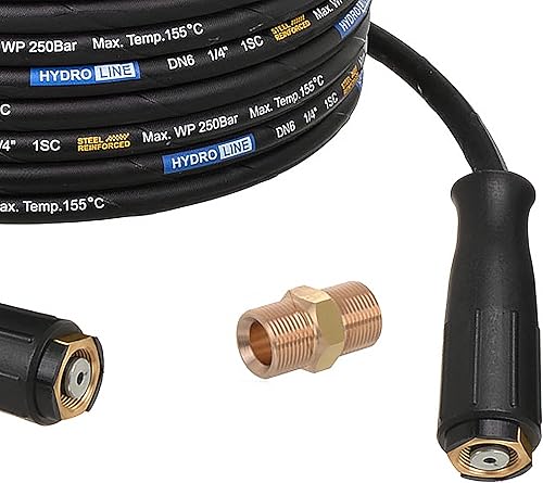 Tubo Flessibile per Idropulitrice + Tubo in Gomma con Treccia in Acciaio - Compatibile con Kärcher Wap Alto Kränzle e Altri W Filetto Maschio M22-250bar Dado di Raccordo M22 Doppio 25 m - Honorern