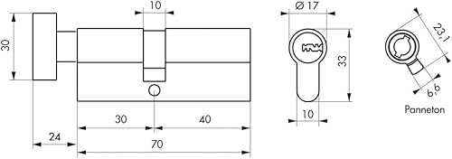 Cilindro europeo a pomolo 30Bx40 Trafic 6, nichel, antiperforazione, antirottura, 5 chiavi piatte reversibili- THIRARD - Honorern