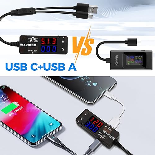 Diymore Tester USB,USB-A USB-C 2.0,Misuratore di Corrente USB,Misuratore di Potenza USB,Tester USB C Misuratore USB C Voltmetro Multimetro Misuratore di Tensione - Honorern