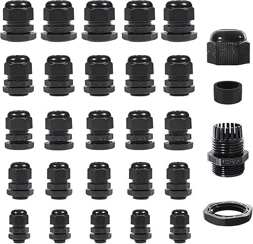 Sheryl&Rain 50 Pezzi Pressacavo Nero, Connettori Pressacavi, Nylon Pressacavo, Regolabile Ip68 3-16mm Connettori Impermeabili M12, M16, M18, M20, M25 per Esterno, Giardino, Scatola di Derivazione - Honorern