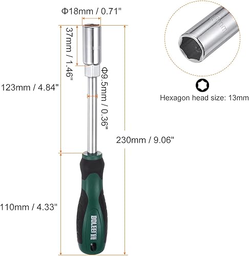 2pz Chiave a Dado Metrico 13mm Cr-V con Asta Cava, Cacciavite a Bussola Esagonale con Punta Non Magnetica e Manico Antiscivolo per Riparazioni Automobilistiche - Honorern
