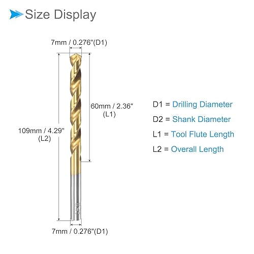 CoCud Torsione Trapano Punte, 7mm Perforazione Diametro, Titanio Rivestito Alta Velocità Acciaio 6542 Dritto Rotondo Gambo per Inossidabile Acciaio Lega Metallo, 1-Pezzo - Honorern