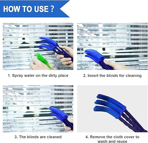 Pulisci Persiane,2 PCS Microfibra Cieco Duster Lavabile Spazzole Pulisci Persiane con 2 Manicotti in Microfibra Aggiuntivi Finestra Pulitore Ciechi Microfibra - Honorern