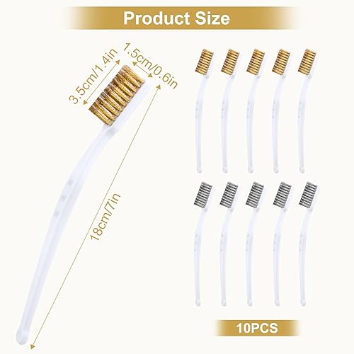 10Pcs Wire Brush, Mini Spazzole Metalliche, Spazzola Metallica Con Manico Bianca, Set di Spazzole Metalliche, per Pulire lo Sporco, la Ruggine delle Scorie di Saldatura, l'argento, Giallo - Honorern