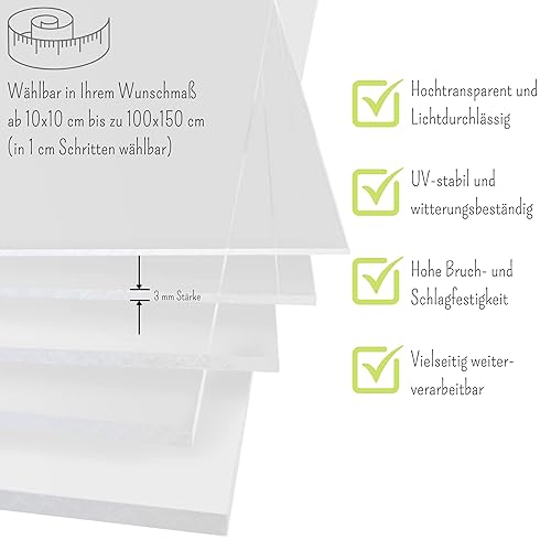 FRAMO Pannello in vetro acrilico, 75 x 25 cm, taglio su misura, spessore 3 mm, resistente al burch, resistente ai raggi UV, vetro acrilico su entrambi i lati con pellicola protettiva - Honorern