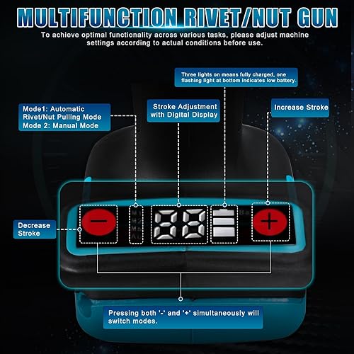Rivettatrice a Batteria, Pistola per Rivetti a Batteria, Rivettatrice a Batteria, Utensile Automatico per Rivettare, con Guide per Rivetti 2,4/3,2/4,0/4,8 e Estrattore per Dadi M6/M8 - Honorern