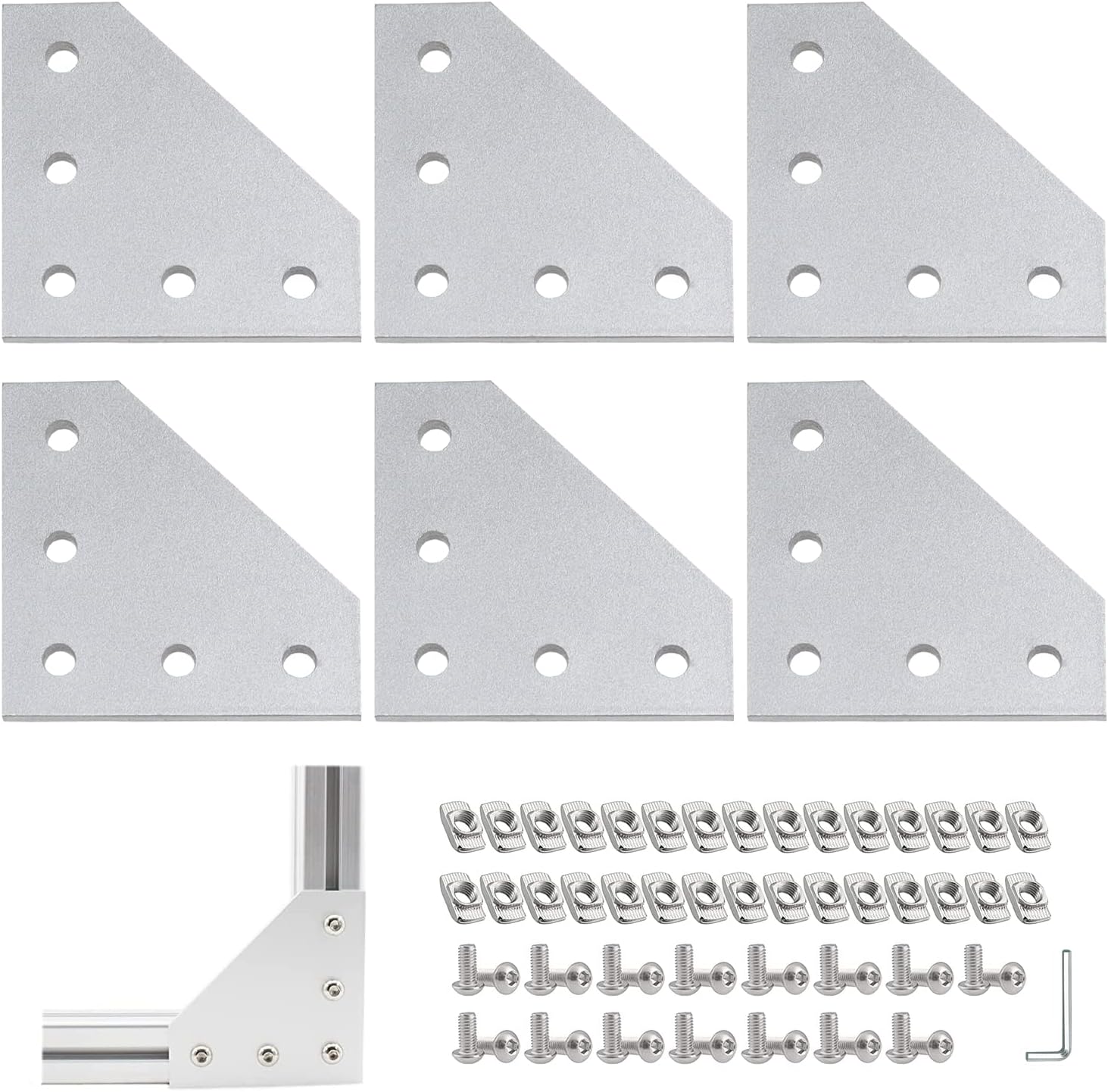Collegamento Angolari a Forma di L 6 Pz Piastra di Collegamento L 3030 con viti M6 e dadi a T M6 Piastre di Collegamento Angolari Standard da 6 mm Lega di Alluminio per Stampanti 3D - Honorern