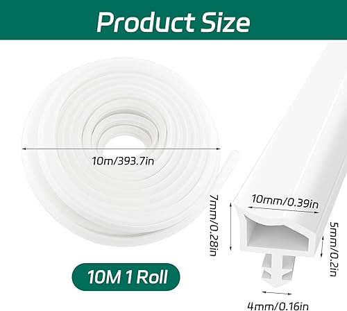 Guarnizione per telaio della porta, 10 metri, colore bianco, guarnizione in gomma per protezione dal vento, isolamento acustico ed evitare collisioni, larghezza scanalatura 4 mm, profondità - Honorern