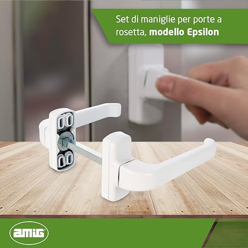 Amig - Maniglia per porta con rosetta | Modello Epsilon | Alluminio -| 132 x 70 mm | Quadrato 8 mm | Colore: Bianco - Honorern