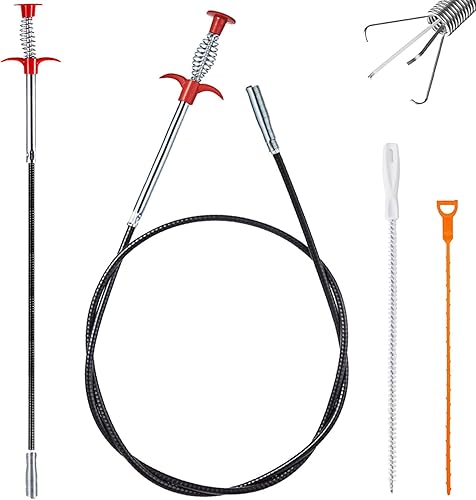 ZYNERY 2 Pezzi Pinze ad Artiglio Flessibili per Sonda Sturatubi di Scarico 90cm/ 200cm Molla Sturatubi Spirali per la Pulizia dei Tubi in Spazi Rristretti Spazzola Tubi Scarico per Cucina, Bagno - Honorern