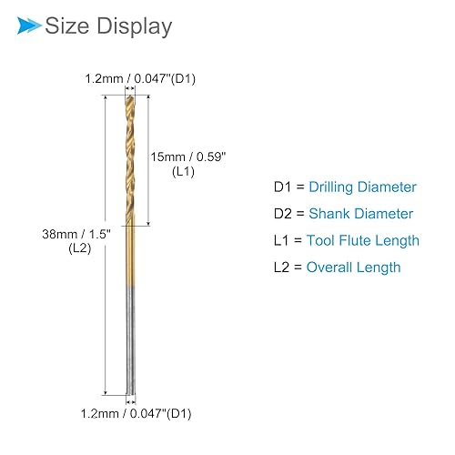 Torsione Trapano Punte, 1.2mm Perforazione Diametro, Titanio Rivestito Alta Velocità Acciaio 6542 Dritto Rotondo Gambo Inossidabile Acciaio Lega Metallo, 6-Pezzi - Honorern