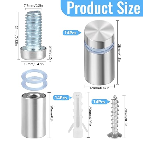 14 Pezzi Distanziali per Targhe, Distanziatori in Acciaio Inox con Viti, Chiodi a Vite Pubblicitari, Distanziali per Pannelli Pubblicitari, Insegne, Cornici - Honorern