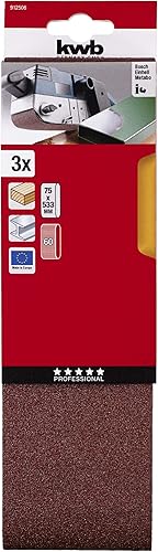 kwb 3x Nastro di levigatura in tessuto, 75 x 533 mm, K-60, Noble Corindum, per legno e metallo, carta vetrata per smerigliatrice a nastro / macinazione - Honorern