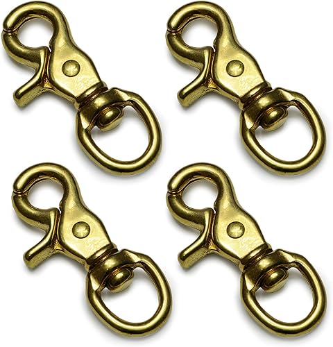 Set di 4 moschettoni a forbice, con giunto girevole, per guinzagli per cani, in lega di acciaio – 65 mm di lunghezza, anche per Paracord 550, portachiavi in ottone (effetto oro) - Honorern