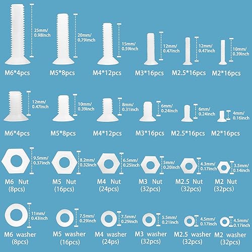 432 Pezzi Viti Bulloni E Dadi E Guarnizioni A Testa Cilindrica In Plastica Nylon, Bianca Viti Bulloni E Dadi E Rondelle A Incassato Testa Esagonale Tonda-M2/M2.5/M3/M4/M5/M6 (Vite A Testa Piatta) - Honorern