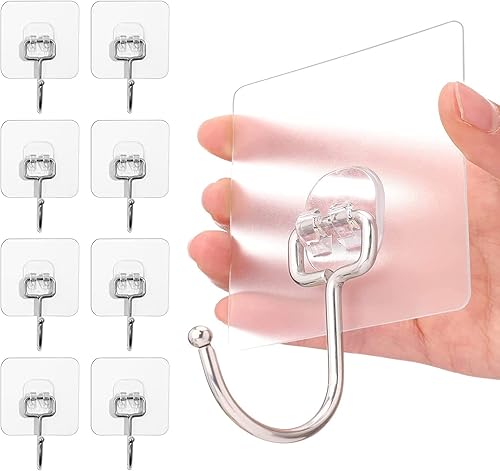 Charfia 8 Pezzi 15kg (Max) Ganci Adesivi, Gancio Adesivo Trasparenti Ganci Adesivi Bagno Ganci in P lastica Utilizzato in Cucina Bagno per Appendere Asciugamani, Vestiti - Honorern
