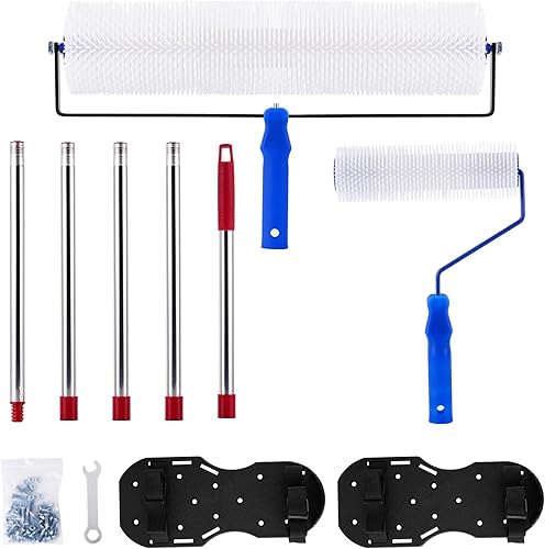 MABAOHENG Kit di Strumenti Autolivellanti per Cemento con 2m Rimovibile Manico Esteso, 28mm Rullo per Rimuovere le bolle epossidico per pavimenti, 300mm scarpe a chiodo, Set di rulli di sfiato 460mm - Honorern