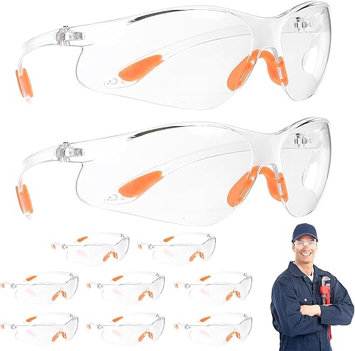 10 Occhiali Protettivi Trasparenti, Occhiali di Sicurezza con Inserti in Gomma, Protezione per Lavoro, Laboratorio, Sport e Ciclismo - Honorern