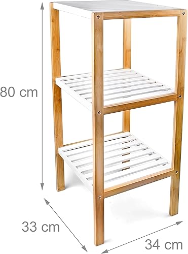 Relaxdays Scaffale da Bagno in bambù, HLP: 80 x 33 x 34 cm, 3 Ripiani, Mobiletto Salvaspazio Cucina, Naturale Bianco, Legno - Honorern