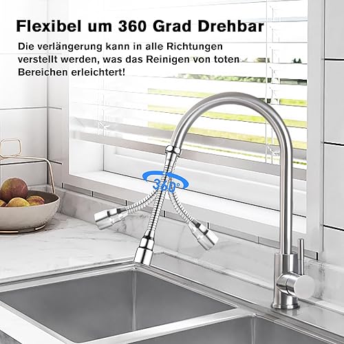 2 Pezzi di Prolunga Rubinetto Cucina Universale, Prolunga Lavandino Cucina, Prolunga Per Rubinetto a Parete per Rubinetto Multifunzione in Acciaio Inox, per Cucina e Bagno, 20 cm - Honorern