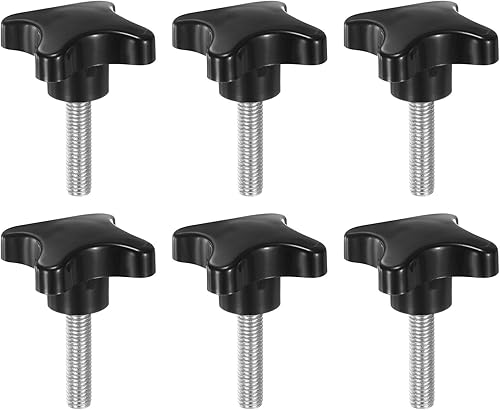 6pz Manopole di Serraggio a Stella M10 x 35mm Filettatura Maschio Metrica 60mm 4 Punti Manopola Perno Filettato Testa Plastica Manico Serraggio Manuale Vite a Testa Zigrinata, Nero - Honorern