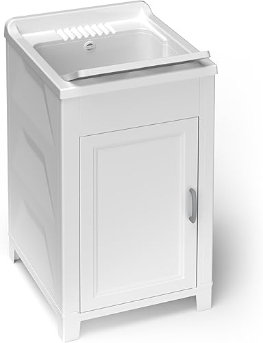 Mobile lavatoio in Resina di PP, Facile da Montare, Vasca Resistente agli acidi di Uso Comune, Lavanderia, Garage, Esterno, 45L x 50P x 85H cm, Bianco - Honorern