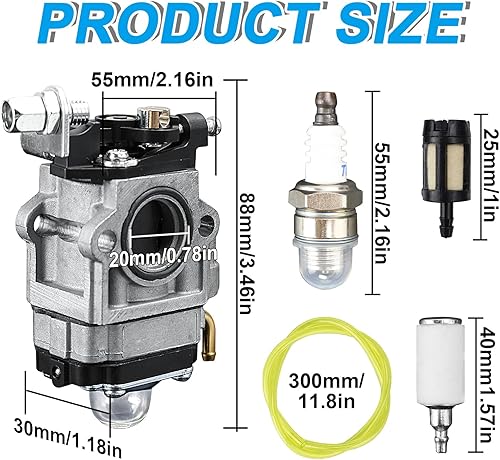 Carburatori per Decespugliatore 52 cc 49 cc 43 cc, Kit Carburatore Decespugliatore con Guarnizione, Tubo, Candela e Filtro Carburante - Honorern