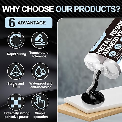 Colla Bicomponente, Colla Metallo, Colla Bicomponente per Plastica, Colla per Legno Extra Forte, Colla per Plastica Polimerizzazione di 25 Minuti per Metallo, Legno, 50 ml, Nero - Honorern