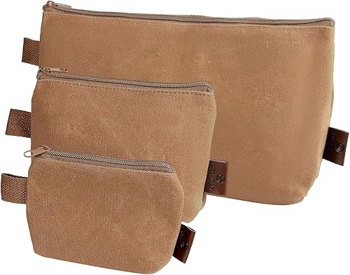 Borsa portautensili in tela 3 misure con cerniera, organizer per borse degli attrezzi, robusta borsa in tela cerata con chiusura lampo, borsa organizer per utility, tasche per riporre oggetti (cachi) - Honorern