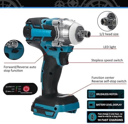 Avvitatore a percussione senza spazzole da 18 V, 1/2', coppia 350 Nm con luce a LED, frequenza di scossa: batteria 0-3500 ipm, set per avvitatore a percussione Makita con 2 batterie da 3,0 Ah e - Honorern