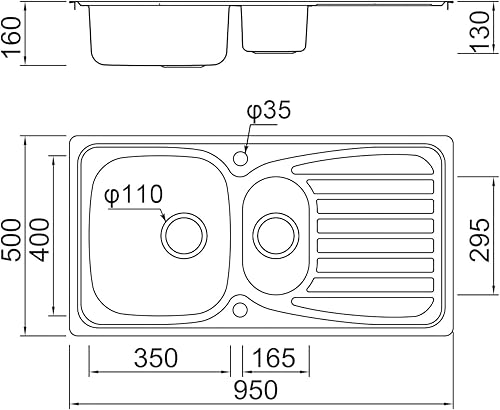 JASSFERRY Lavello da cucina in Acciaio Inox Spazzolato, scolapiatti reversibile Lavandino, con set di rifiuti, una vasca e mezzo - Honorern