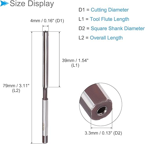 Alesatore Manuale, Diametro Taglio 4mm, 6 Scanalature H8, Acciaio Legato, Gambo Dritto, Punta Trapano Alesatura - (Applicazioni: Alluminio, Ferro, Rame, Plastica, Legno), 2Pz - Honorern