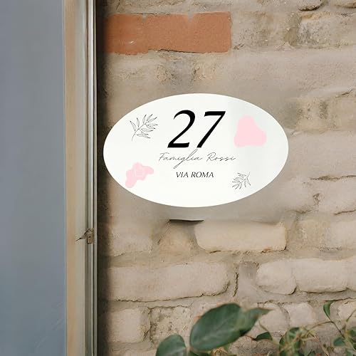 Numero Civico Personalizzato con Via Nome Famiglia Piastrella Mattonella Targa Ovale Targhetta in ceramica da esterno interno Casa Residence Villaggio B&B - Honorern