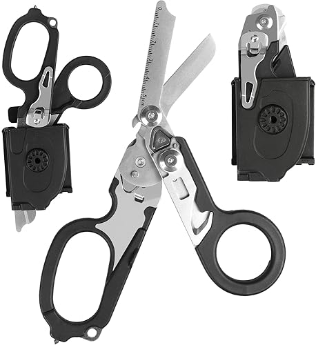 6 in 1 cesoie multifunzione pieghevoli per traumi con fondina compatibile, forbici di emergenza per il campeggio all'aperto, strumenti di salvataggio (Colore della pasta di fagioli) - Honorern