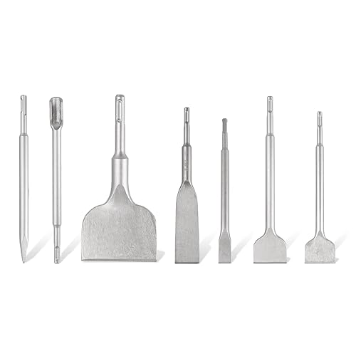 Set di 7 scalpelli SDS Plus, 2 scalpelli per piastrelle, 2 scalpelli larghi, 2 scalpelli piatti, scalpelli appuntiti e scalpelli a U, scalpello SDS di alta qualità per piastrelle, cemento, pietra, - Honorern