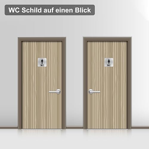 Targhetta per WC autoadesiva, 2 pezzi, da donna, in acciaio inox, autoadesiva, ideale per gli ospiti, per il WC, per la porta del WC, targa per WC - Honorern