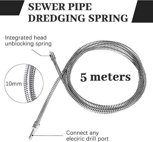 Sonda sturatubi, ø10mm x 3m con Adattatori Elettrici, Albero per la Pulizia dei Tubi, Efficiente Pulitore dei Tubi, Sgorgante Professionale Scarichi, Stura Lavandini e Scarichi - Honorern